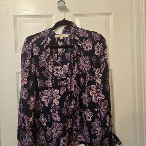LOFT Navy and Purple Floral Blouse
